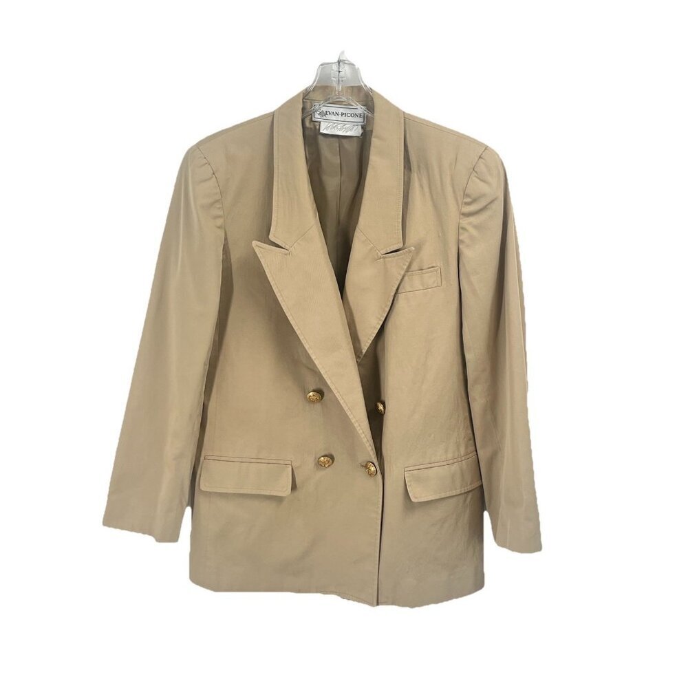 Vintage Union Tag Bouble Breasted Tan Blazer Gold Buttons Nautical Old Money 10